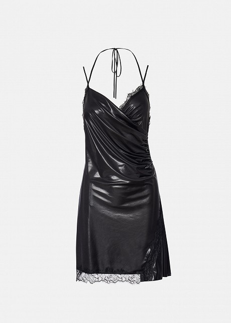 Metallic-effect mini dress in lace detail