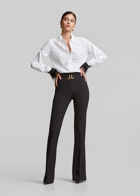 High-waisted flared crepe trousers