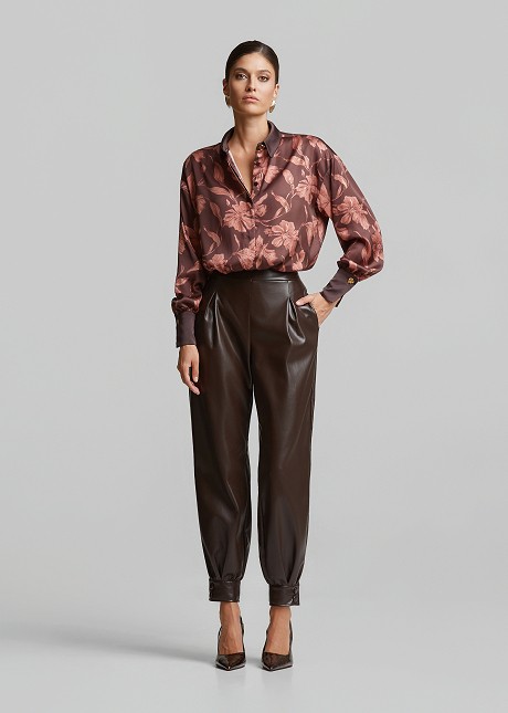 High-waisted faux-leather harem trousers