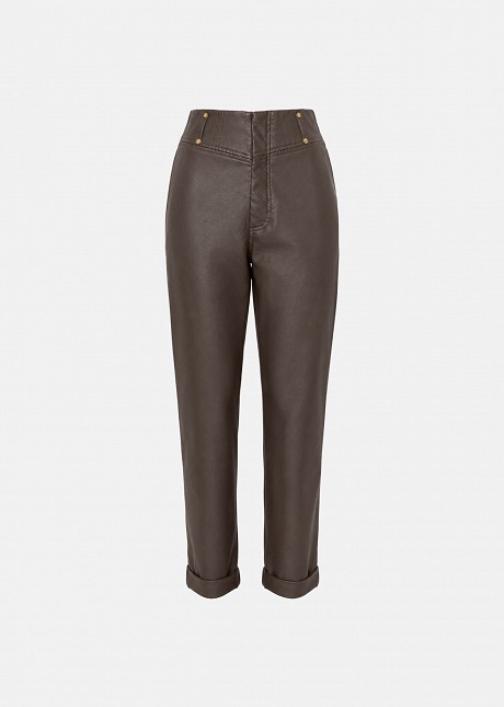High-waisted, baggy faux-leather trousers