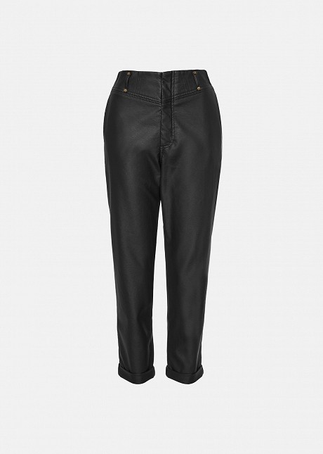 High-waisted, baggy faux-leather trousers
