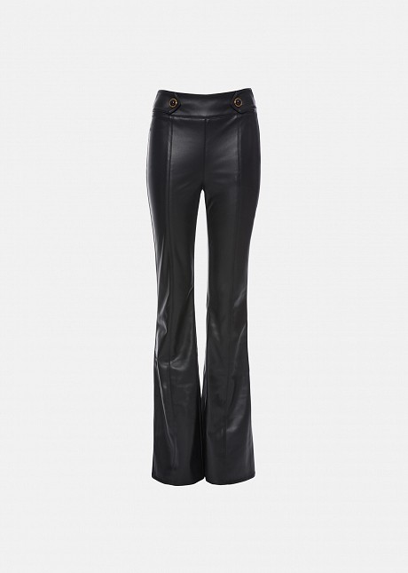 High-waisted flared trousers in leather-look
