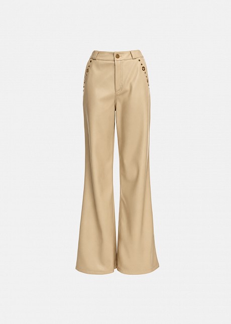 Leather look flared trousers with decorative studs