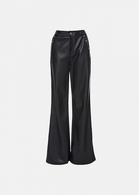 Leather look flared trousers with decorative studs