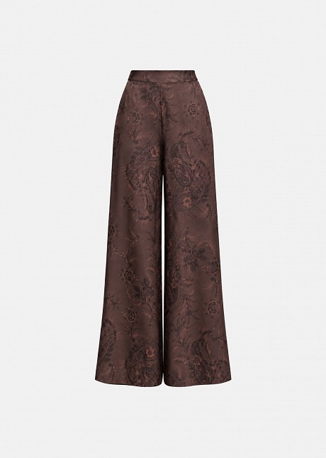 Printed trousers in satin-look finish