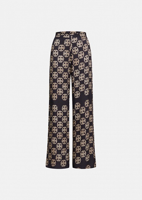 Printed satin-finish trousers