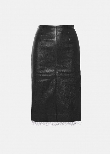 Faux-leather midi pencil skirt with lace