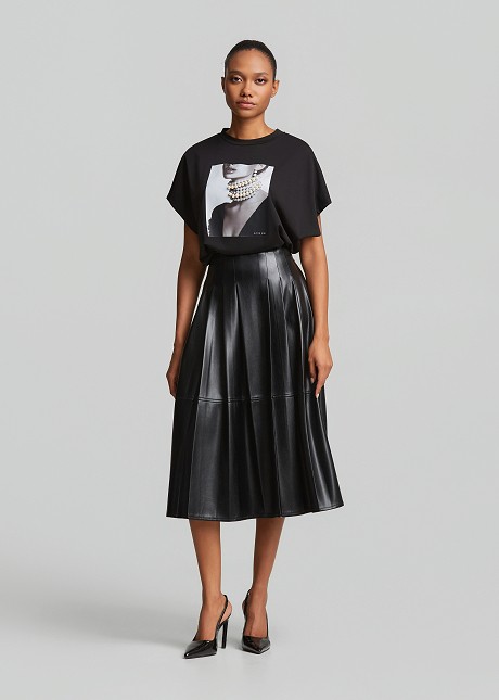 Leather look midi skirt