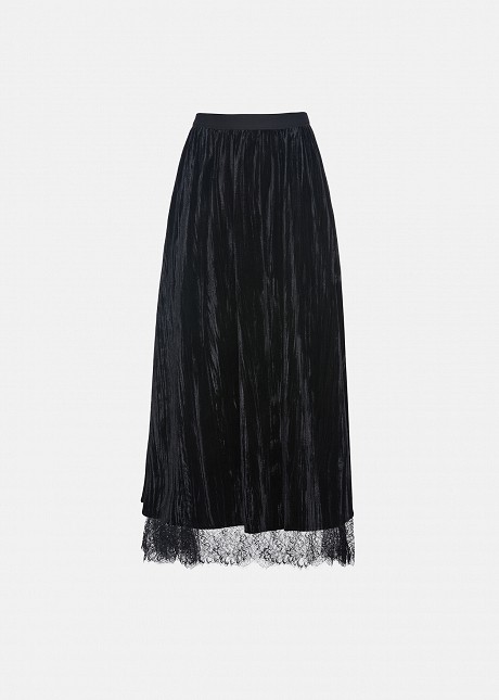 Velvet-look and lace double-sided maxi skirt