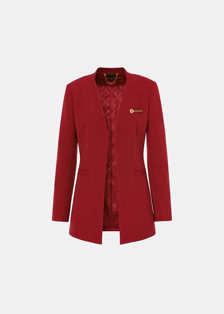 Tailored longline collarless blazer
