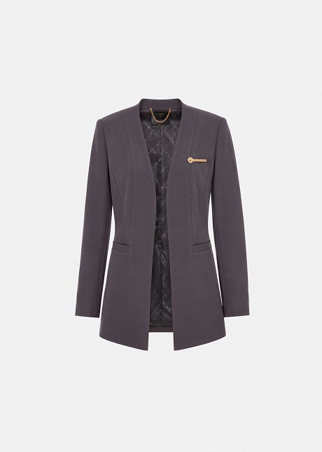 Tailored longline collarless blazer
