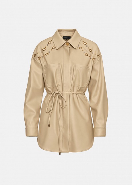 Longline leather look shirt with belt and details