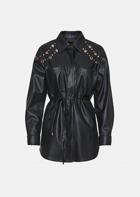 Longline leather look shirt with belt and details
