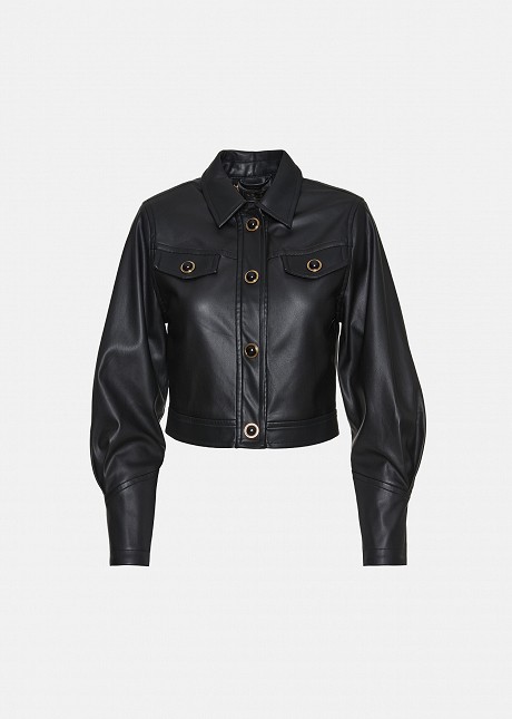 Cropped faux-leather jacket