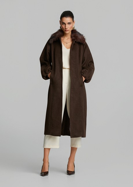 Wool-look coat with faux fur collar