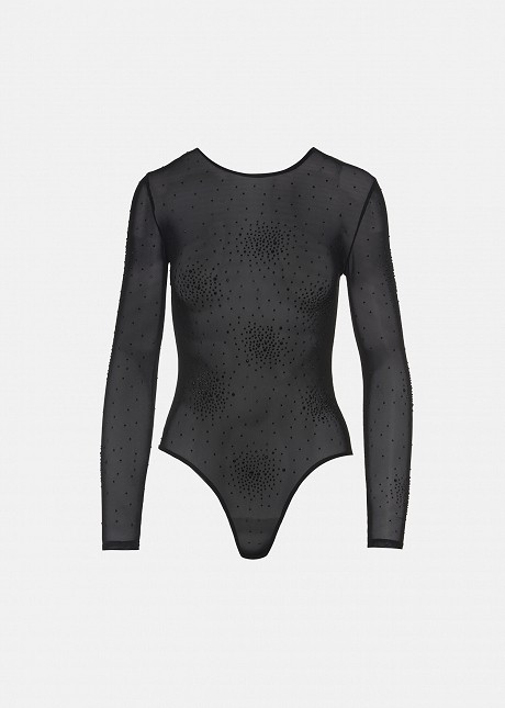 Sheer bodysuit in rhinestones