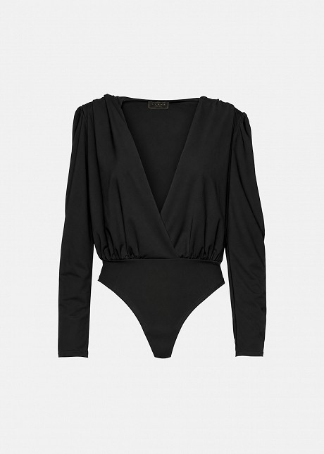 Wrap bodysuit in deep neckline