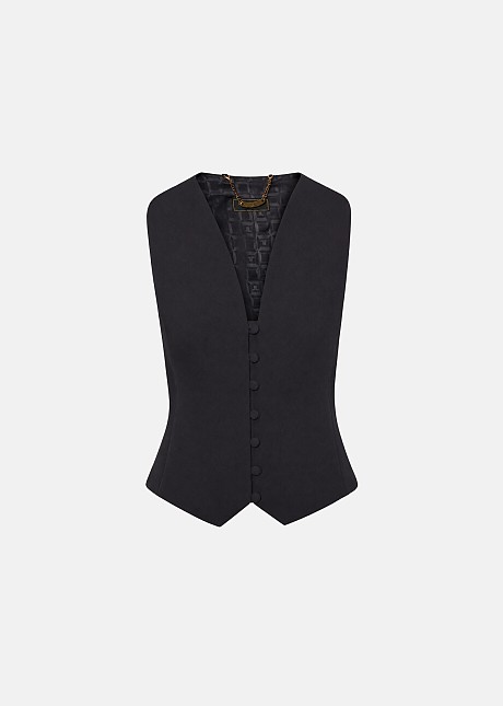 Crepe vest with covered buttons