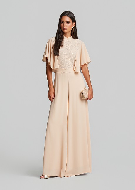 Sequin lace jumpsuit with ruffle sleeves