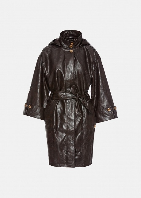Faux-leather trench coat
