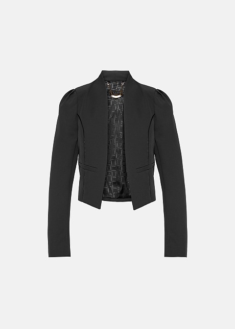 Collarless crepe bolero with structured shoulders