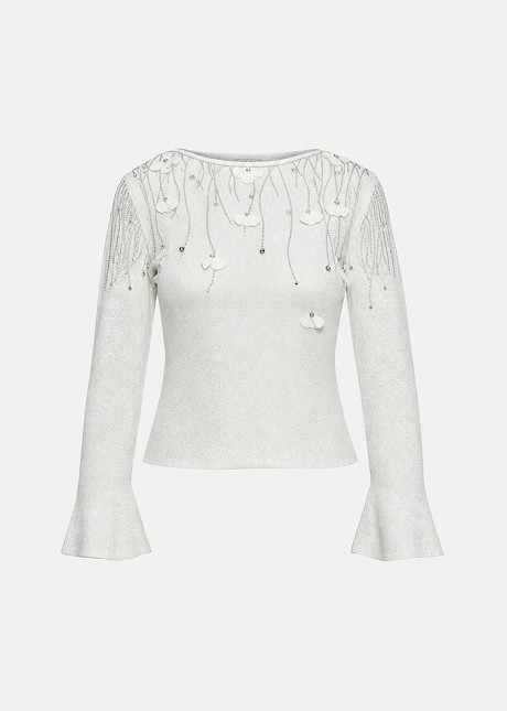 Lurex sweater with decorative crystals