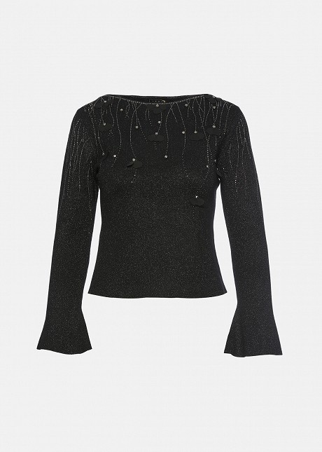 Lurex sweater with decorative crystals