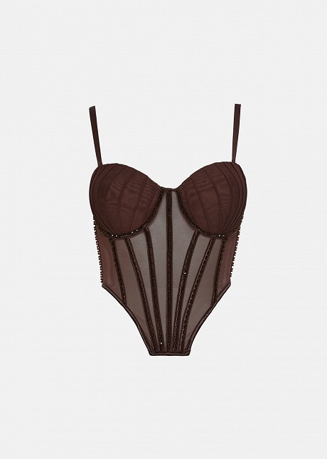 Asymmetric bustier with rhinestones