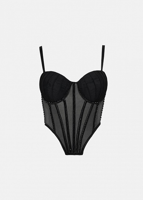 Asymmetric bustier with rhinestones