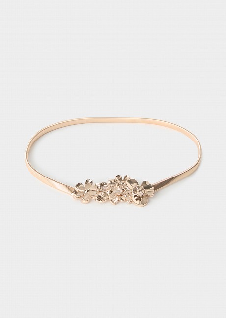 Thin elastic belt with floral buckle