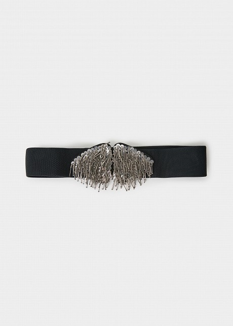 Elastic belt with sequin and rhinestone buckle