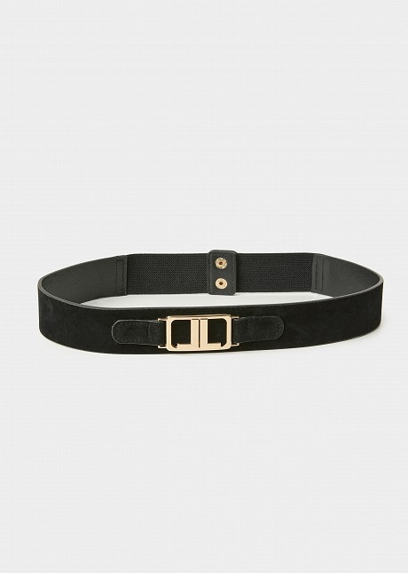 Belt with decorative logo detail in suede look