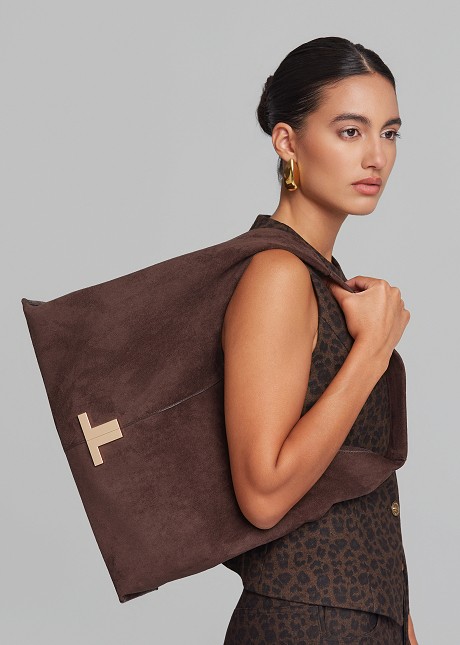 Oversized shoulder bag with a suede-effect finish