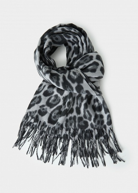 Animal print εσάρπα με κρόσσια