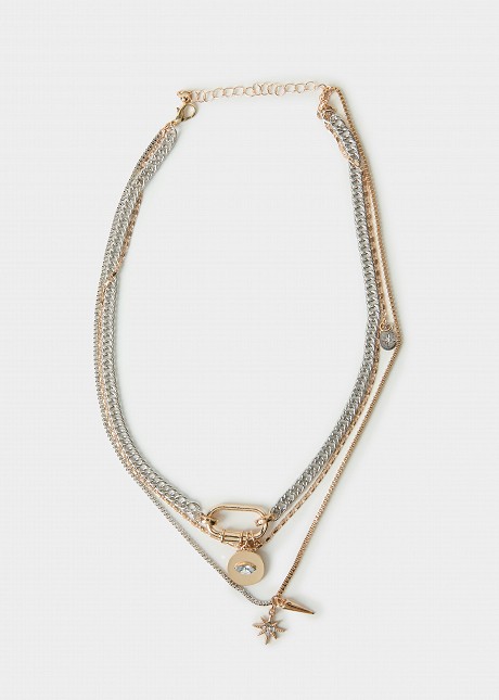 Τριπλή αλυσίδα κολιέ με charms