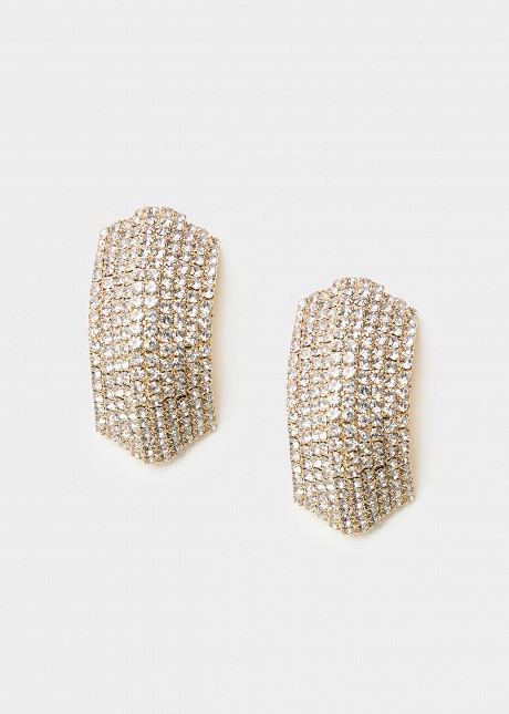 Large curved earrings in rhinestones