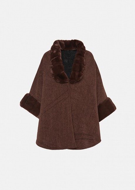 Suede-look cape with faux fur details