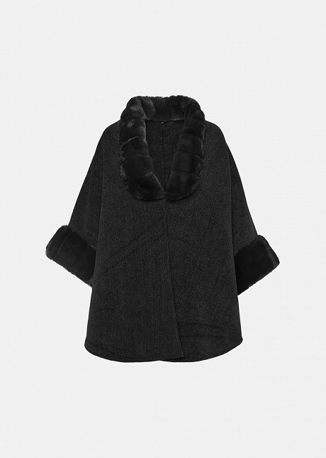 Suede-look cape with faux fur details