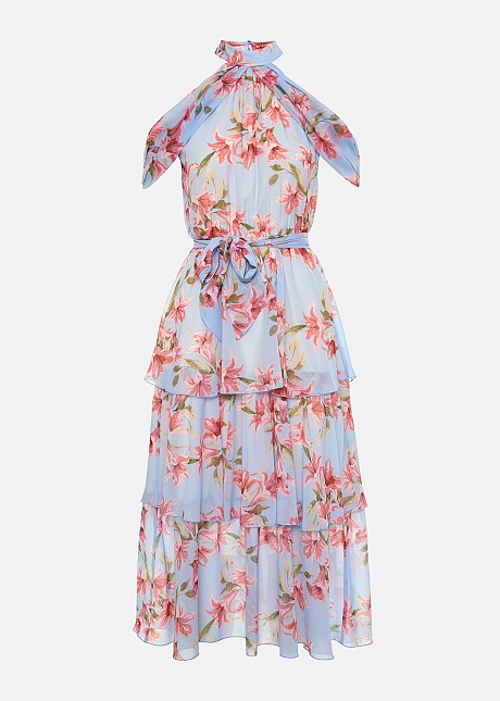 Printed halter-neck dress with ruffles | LYNNE