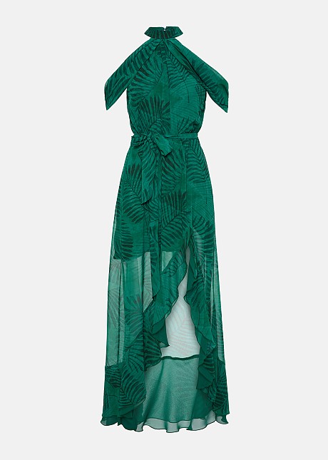 green wrap dress short Knotted Shoulder Jungle Leaf Print Maxi Dress – Amy's Cart