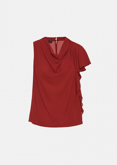 One-sleeve top with decorative ruffles