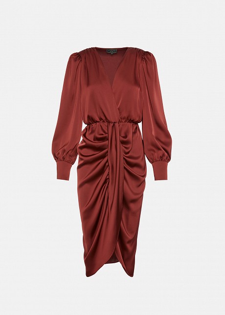 Long-sleeve satin-look midi dress