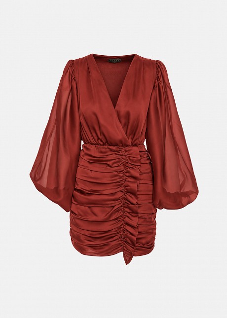 Satin-look mini dress in statement sleeves