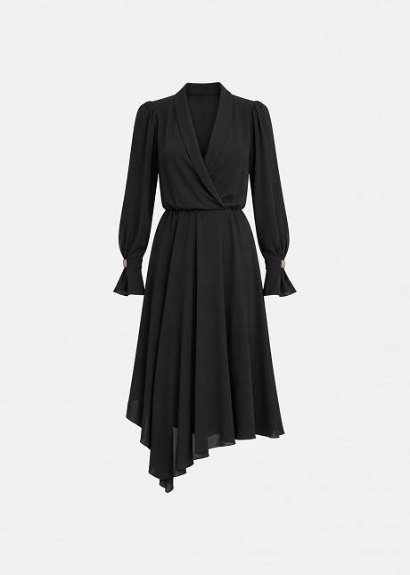 Midi wrap dress with asymmetric ruffles