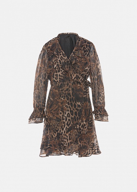 Leopard-print wrap dress in ruffles