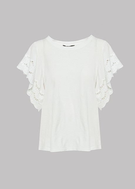 Short sleeve blouse with broderie on the sleeves