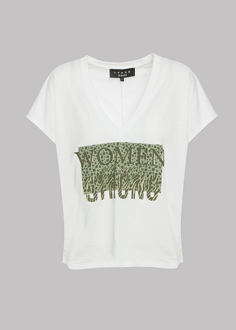 Short sleeve blouse with print "WOMEN gone super STRONG"
