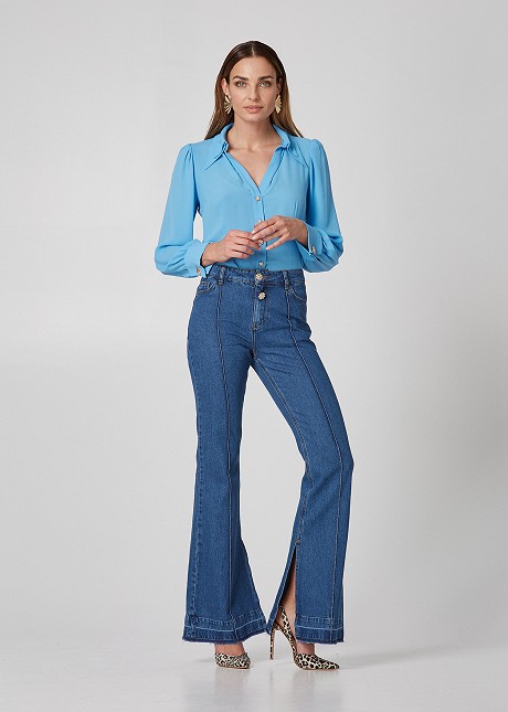 Wide leg jeans with slit
