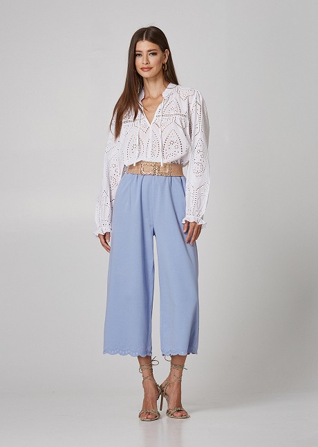 High rise trousers with broderie detail