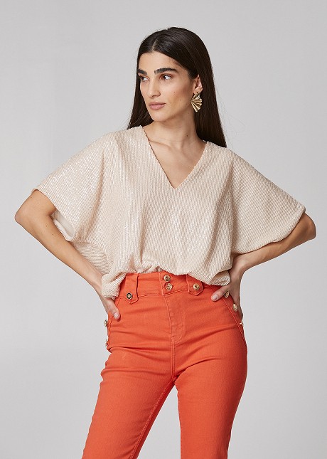 Shortsleeve blouse with sequins